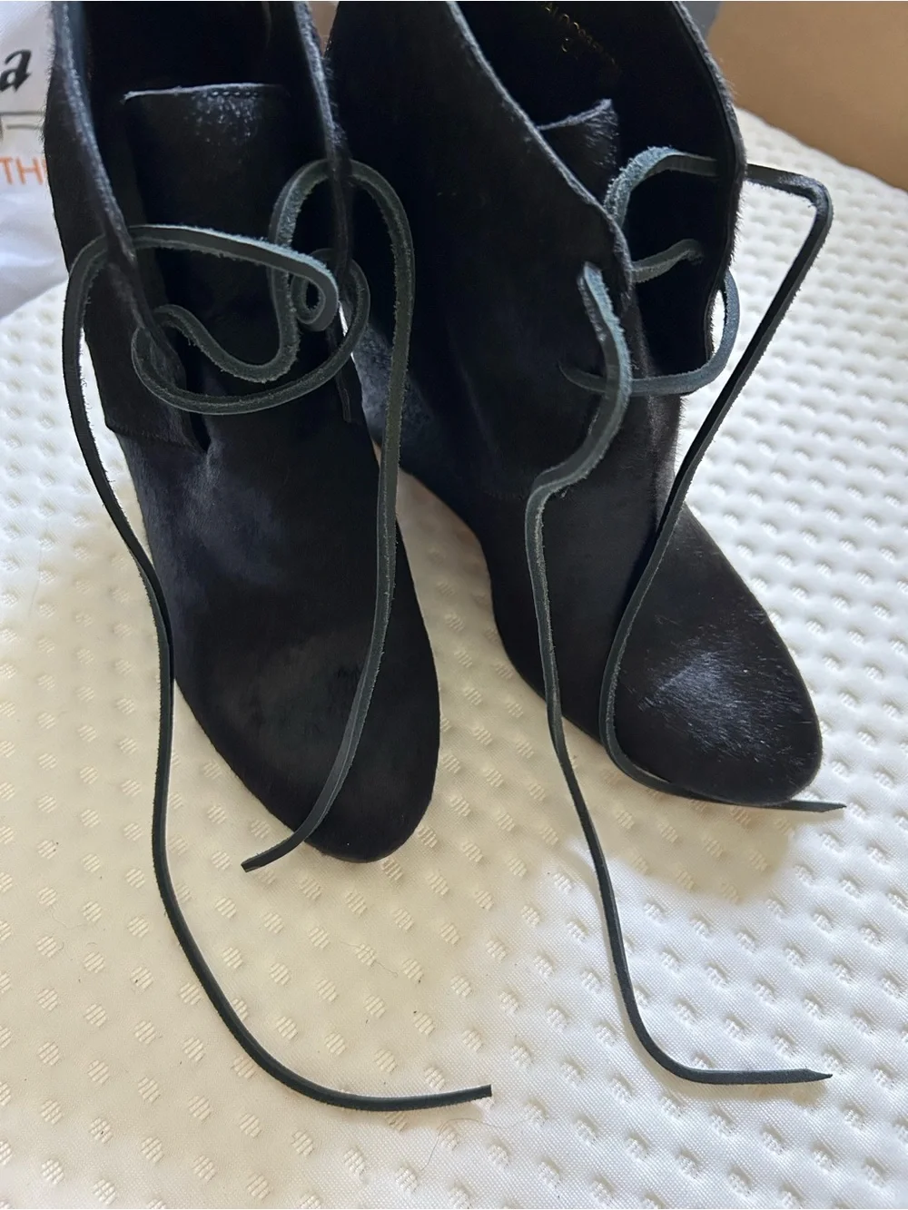 Burberry Prorsum Benton Pony Hair Wedge Ankle Boots Black EU 38